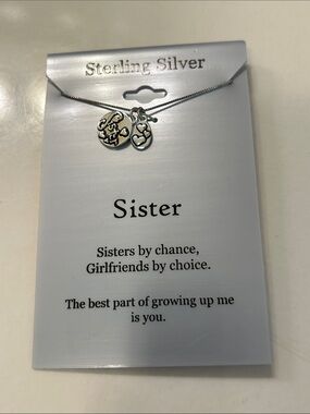 La Rocks Sterling Silver Sister Necklace with Double Heart & Filigree Charms